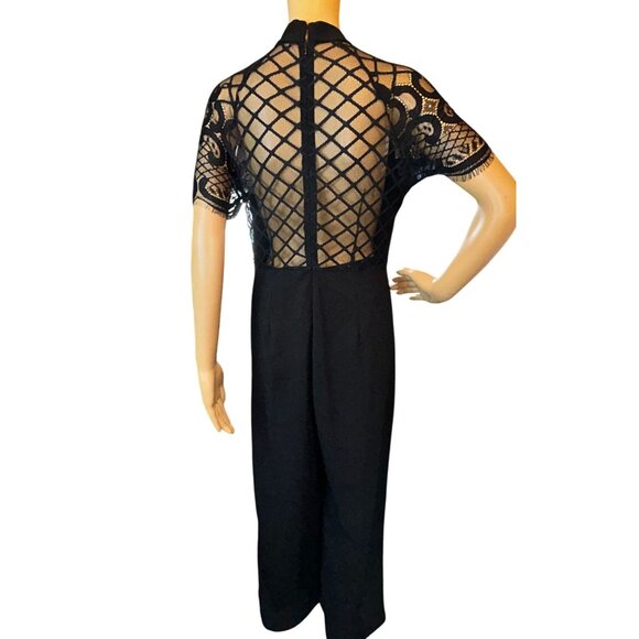 Womens Lattice Lace Wide Leg Jumpsuit Size M Black Money Mob Wife - Picture 3 of 15